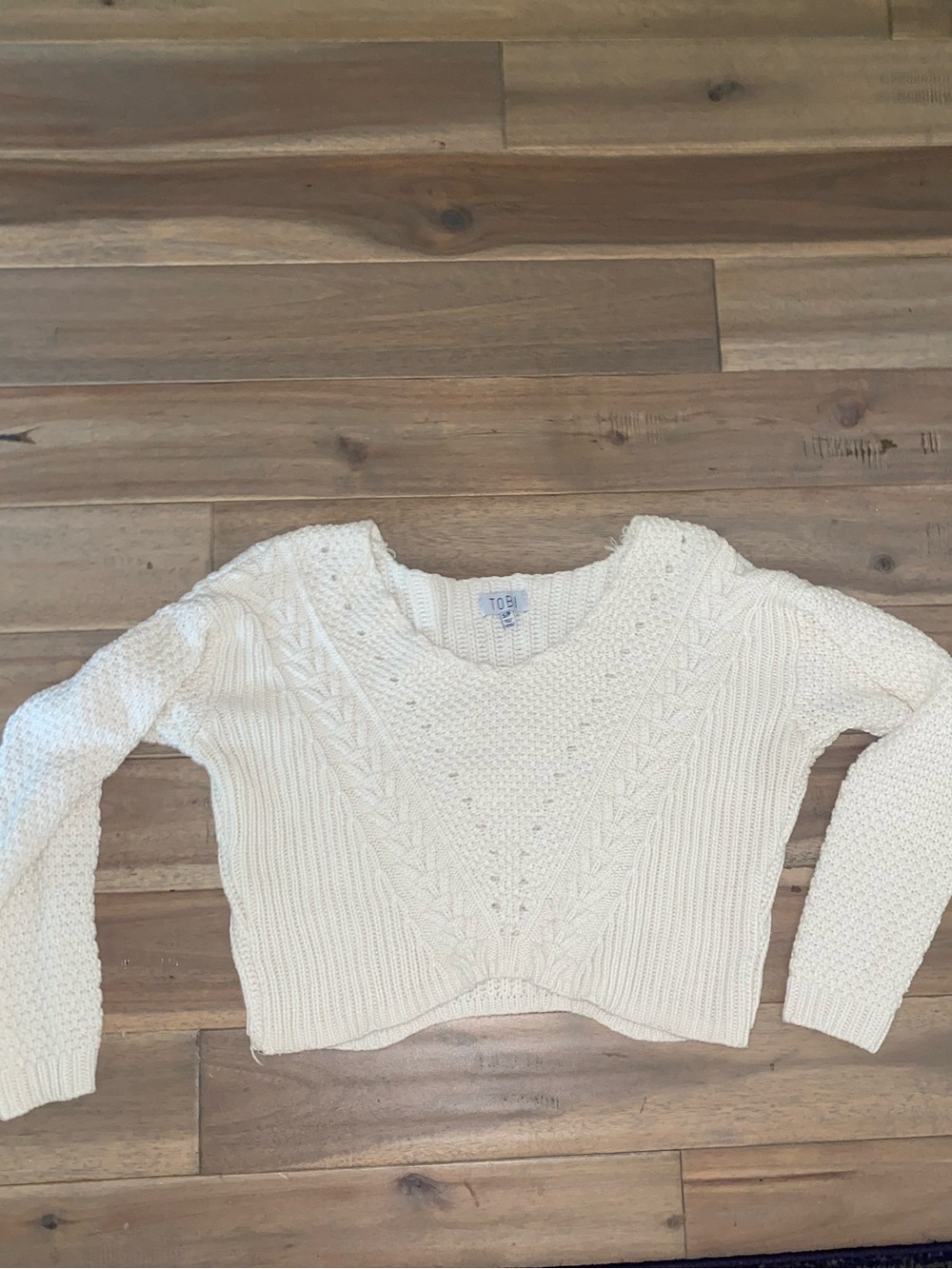 Tobi Ivory Cropped Cable Crew Sweater
